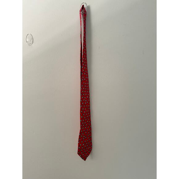 Barry Wells Red Necktie Golf Theme 'Hole in Won' Made in Italy 100% Silk Vintage - Picture 7 of 8